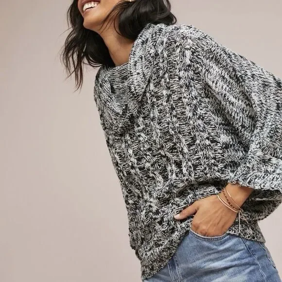 Anthropologie MOTH Kingsley Marled Cable Knit Cowl Neck Sweater Size L - Picture 5 of 10
